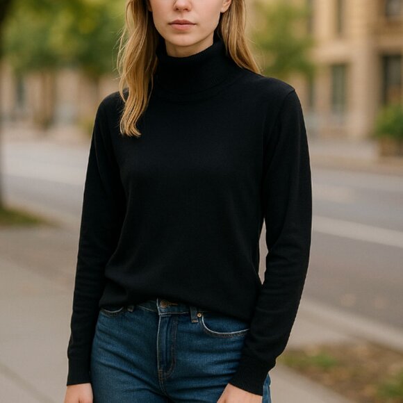 Louben Turtleneck Sweater Silk Black Women's XL Pullover Long Sleeves - Picture 1 of 5
